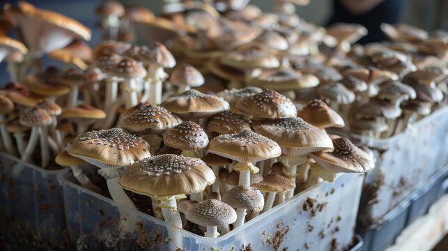 Growing mushrooms in a lab. Mycology is the branch of biology concerned with the study of fungi.