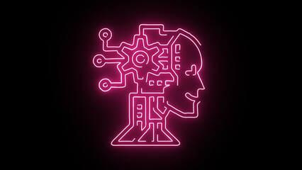  Neon icon with silhouette man head gears. Mental health concept. Business concept. Motion Graphic