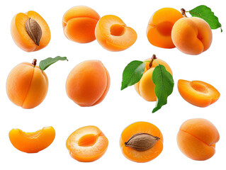 Dried apricots with leaves and seeds on black background