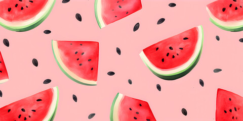 Seamless pattern of watermelon on pastel pink background 