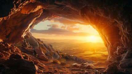 Fototapeta premium Photo of the cave taken from the inside.