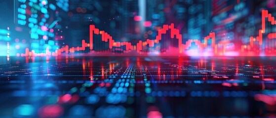 Futuristic financial market graph on tech background