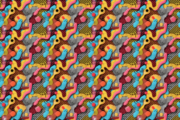 Abstract Colorful Geometric Pattern With Polka Dots and Stripes