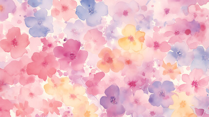 Watercolor painting of pink, purple, and yellow flowers