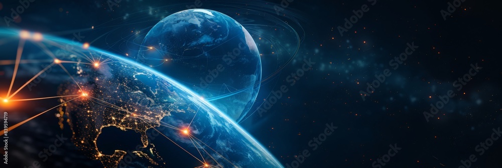 Aufkleber stunning view of earth from space highlighting africa and europe with visible city lights. perfect f