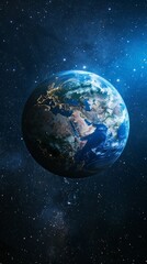 Obraz premium Detailed view of Earth from space highlighting Africa and Europe with city lights. Ideal for geographic and environmental projects