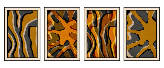 Set of 4 Abstract illustration in vintage style. For use in graphics, for wall decor. .