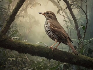 photo of a thrush posing on a branch