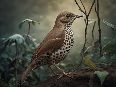 photo of a thrush posing on a branch