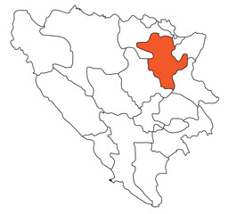 Obraz premium Outline of the map of the region of Bosnia and Herzegovina - Tuzla County