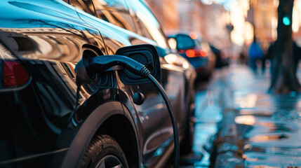 Charging electric car in city street