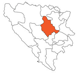 Fototapeta premium Outline of the map of the region of Bosnia and Herzegovina - Zenica-Doboj County