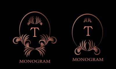 Elegant set of letter T logos can be used for business, heraldry, restaurant, hotel, postcards, etc.