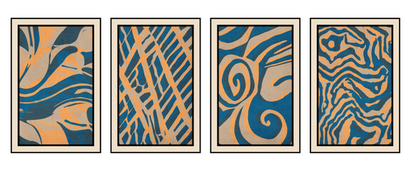 Set of 4 Abstract illustration in vintage style. For use in graphics, for wall decor. .