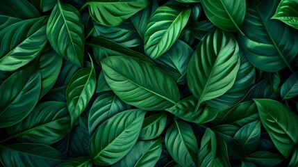 Fototapeta premium top view Abstract texture of green leaves, dark nature background,