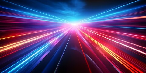 Fototapeta premium Neon Fiber Optic Speed Lines An Abstract Technological Background. Concept Abstract Art, Neon Colors, Technology Theme, Fiber Optic, Speed Lines