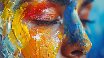 Creative Color Mixing on Palette - Close Up Double Exposure Silhouette with Vibrant Paint Tubes.