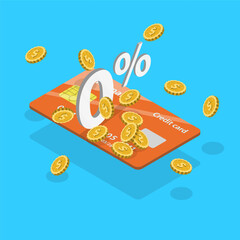 3D Isometric Flat Vector Illustration of 0 percent Interest Free Rate, Zero Percent Interest Installment