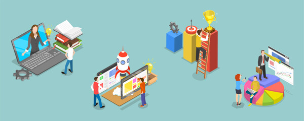 3D Isometric Flat Vector Illustration of Web Project And Applications, Strategic Planning, Future Vision