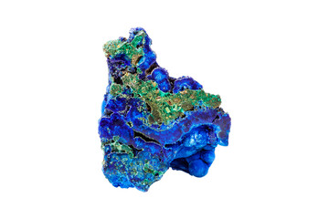 malachite mineral stone with azurite on white background close up