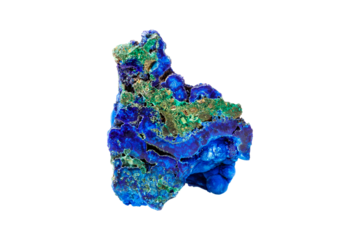malachite mineral stone with azurite on white background close up