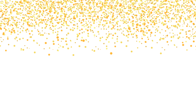 Golden glitter confetti falling on transparent background. Luxury birthday holiday glitter confetti, effect overlays, Celebration elements, glitter dust, png