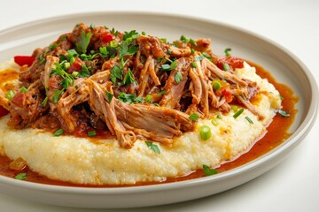 Cajun Pulled Pork and Grits with Fresh Scallions