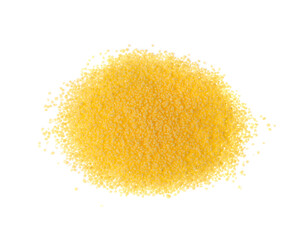 Couscous pile isolated. Dry cuscus, raw kuskus, uncooked cous cous or semolina granules on white