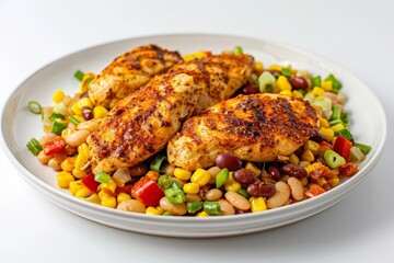 Fototapeta premium Cajun Chicken with Creamy Pinto Beans and Fresh Peppers