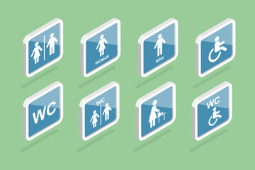 3D Isometric Flat Vector Set of Restroom Signs, Wasthroom Pictograms