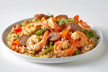 Fototapeta premium Flavorful Cajun Jambalaya with Chicken, Sausage, and Creole Seasoning
