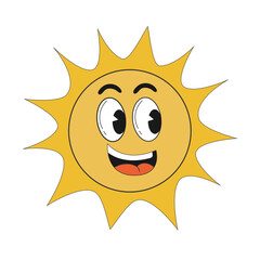Cute summer cartoon sun character retro groovy illustration. Vector Smiling Sun Icon. Vintage slogan t shirt print design in style 60s, 70s