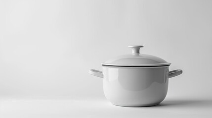 white ceramic cooking pot isolated on white background clean and minimalist kitchenware photo