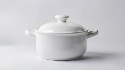 white ceramic cooking pot isolated on white background clean and simple kitchenware photo