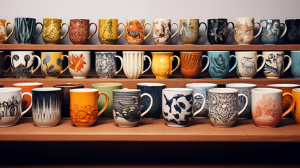 Various cups on the shelf