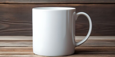 Mockup of a Plain White Ceramic Mug for Product Presentation. Concept Product Mockup, Ceramic Mug, White, Plain, Presentation