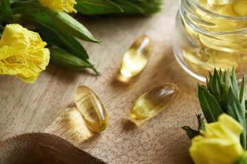 Evening primrose oil capsules - healthy nutritional supplement