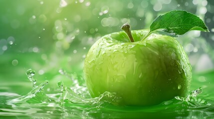 fresh green apple with blank space background for advertising.