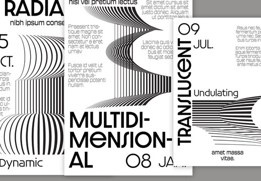 Flyer A4 Black and White Striped Abstract Futuristic Shape