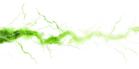 light green electric lightning isolated on white or transparent png