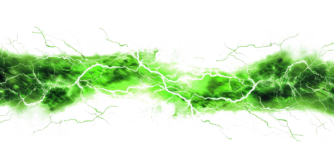 green electric lightning isolated on white or transparent png
