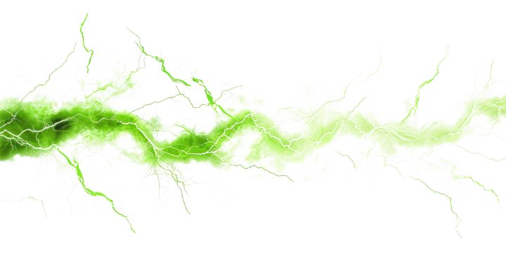 light green electric lightning isolated on white or transparent png
