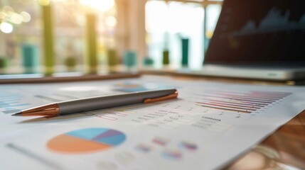 Fototapeta premium A close-up of a financial report with charts and graphs showing investment portfolio performance, symbolizing financial planning