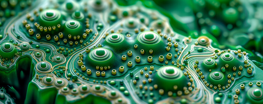 Intricate Bio Electronic Surface, Living Circuitry, Natural Hardware, Hybrid Computing. Future Technology, Science, Innovation, Synergy. Organic Network, Database. Sustainability, Clean Green Solution