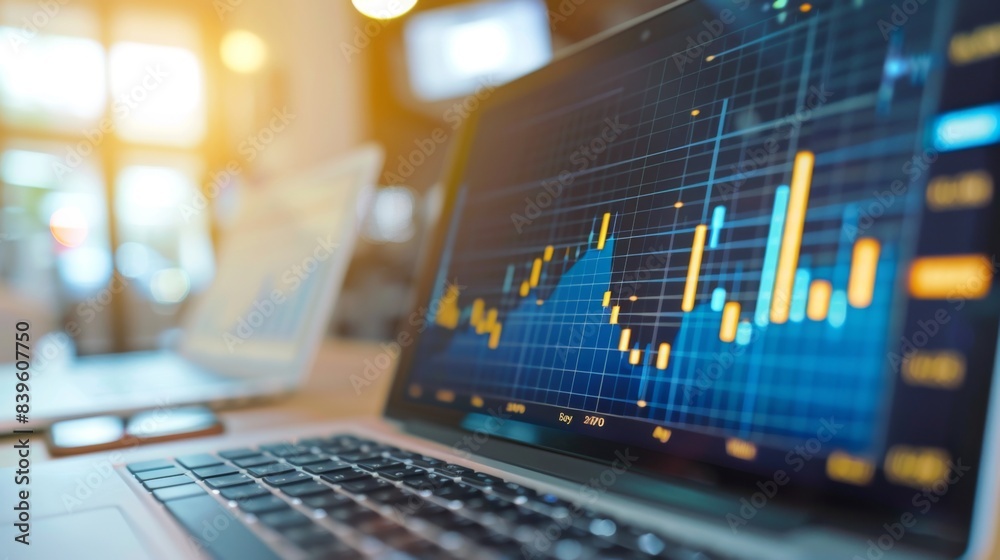 Aufkleber a close-up of a laptop screen displaying real-time stock market graphs and charts, symbolizing finan