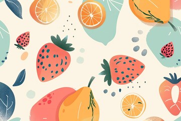 Simple, abstract shapes of cute fruits on a light background