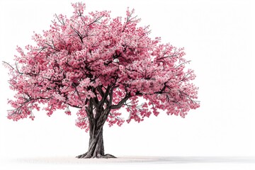 Close-up tree pink flowers white background