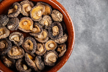 shiitake dried mushroom appetizer meal food snack on the table copy space food background rustic top view keto or paleo diet vegetarian vegan food
