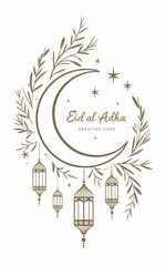 Obraz premium a gold crescent moon with a green leaves and a green leafy background. ai generative.