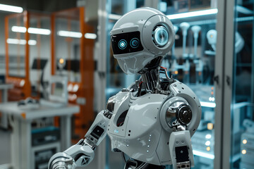 Fototapeta premium Intelligent Humanoid Robot in a Modern High-Tech Research Facility